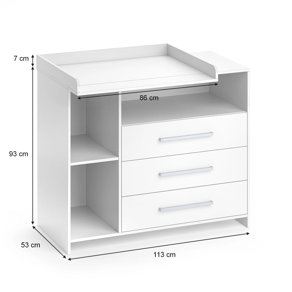 Vicco Fasciatoio Bianco 53 x 100 cm con 3 ampi cassetti