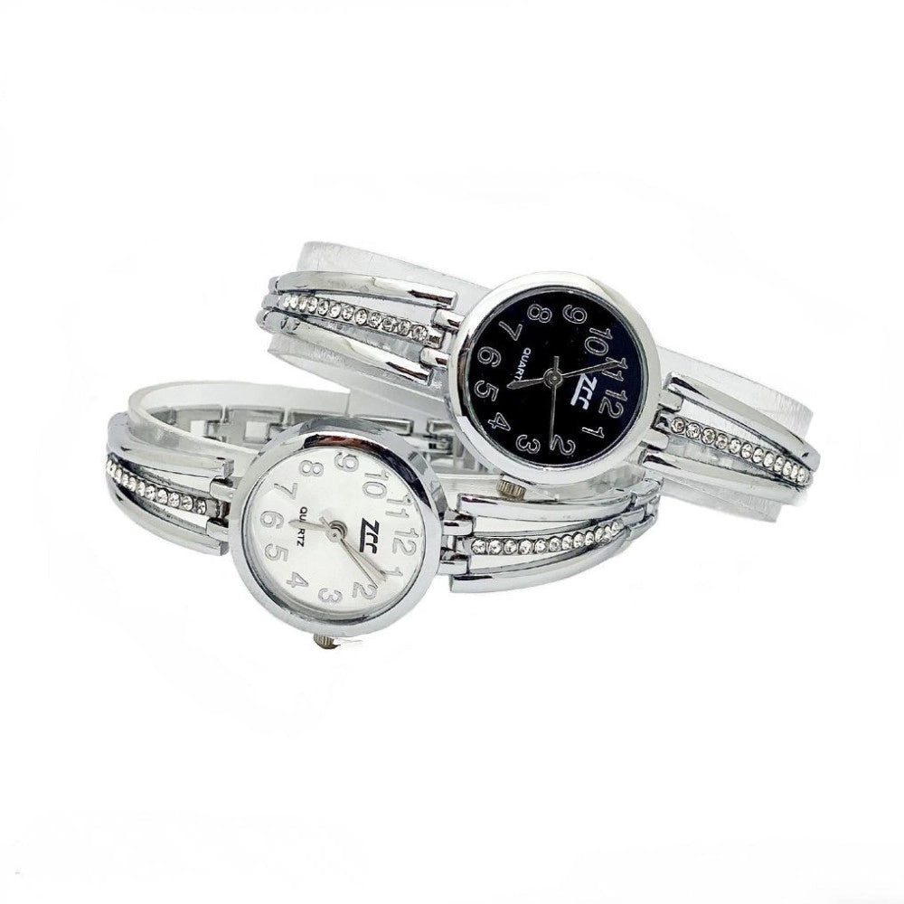 Trade Shop - Orologio Da Polso Elegante Argento Con Cristalli 24 Mm -