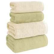 Asciugamani Bagno 100% Spugna Puro Cotone 500 Gr 4 Pezzi 2 Salvietta Viso 2 Asciugamano Ospite Mani Qualità Certificato Oeko-Tex Salviette Super Morbide Bicolore Panna/Salvia