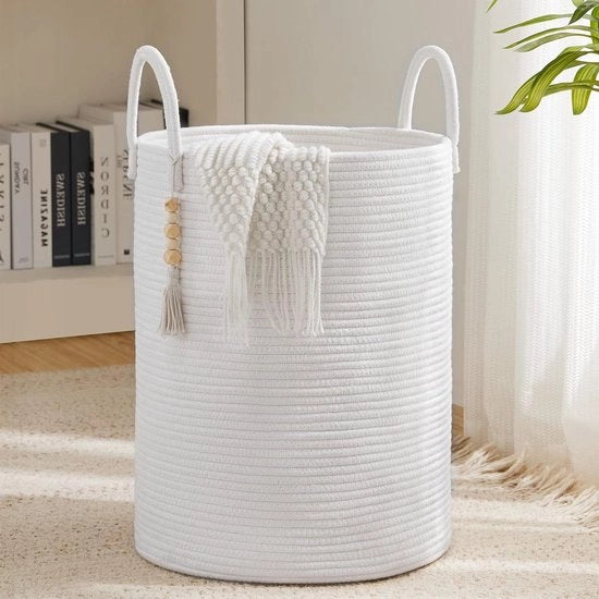 Wasmachina per giocattoli - contenitore di stoccaggio con maniglia - realizzato a mano in cotone - bianco pulito - 38 cm (D) x 50 cm (H)