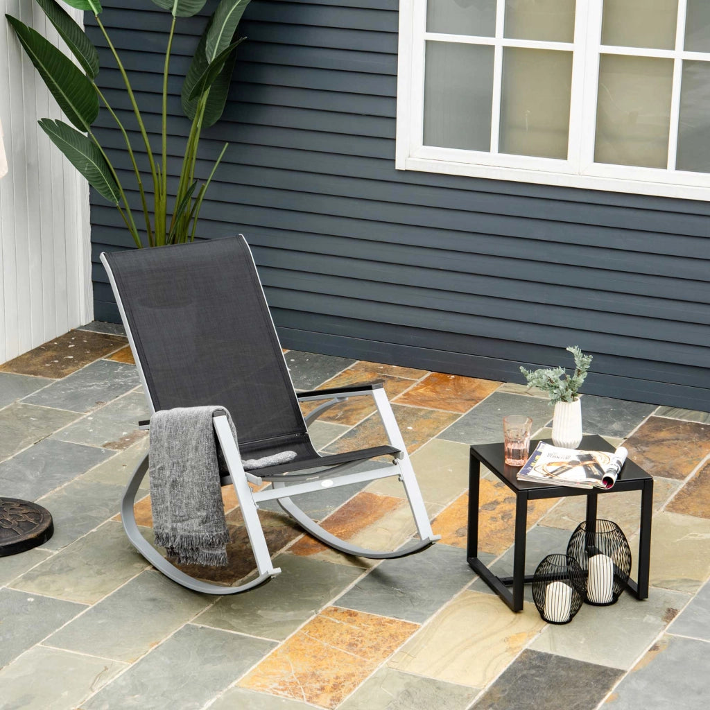 Easycomfort Sedia a Dondolo da Giardino, Sedia a Dondolo per Esterni Impermeabile e Antiruggine, Nera, 107x60x93cm