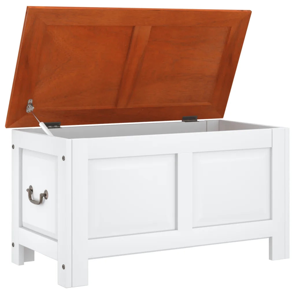 Cassapanca con Coperchio Marrone e Bianco Legno Massello Acacia CFW9320534