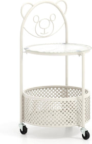 Tavolino Rotondo a 2 Livelli, 71 cm, Mobile con Piano in Vetro Temperato, Cestino Portaoggetti in Metallo, 3 Ruote, Design Carino, Adatto per Soggiorno, Ufficio, Camera daLetto, 2 Colori