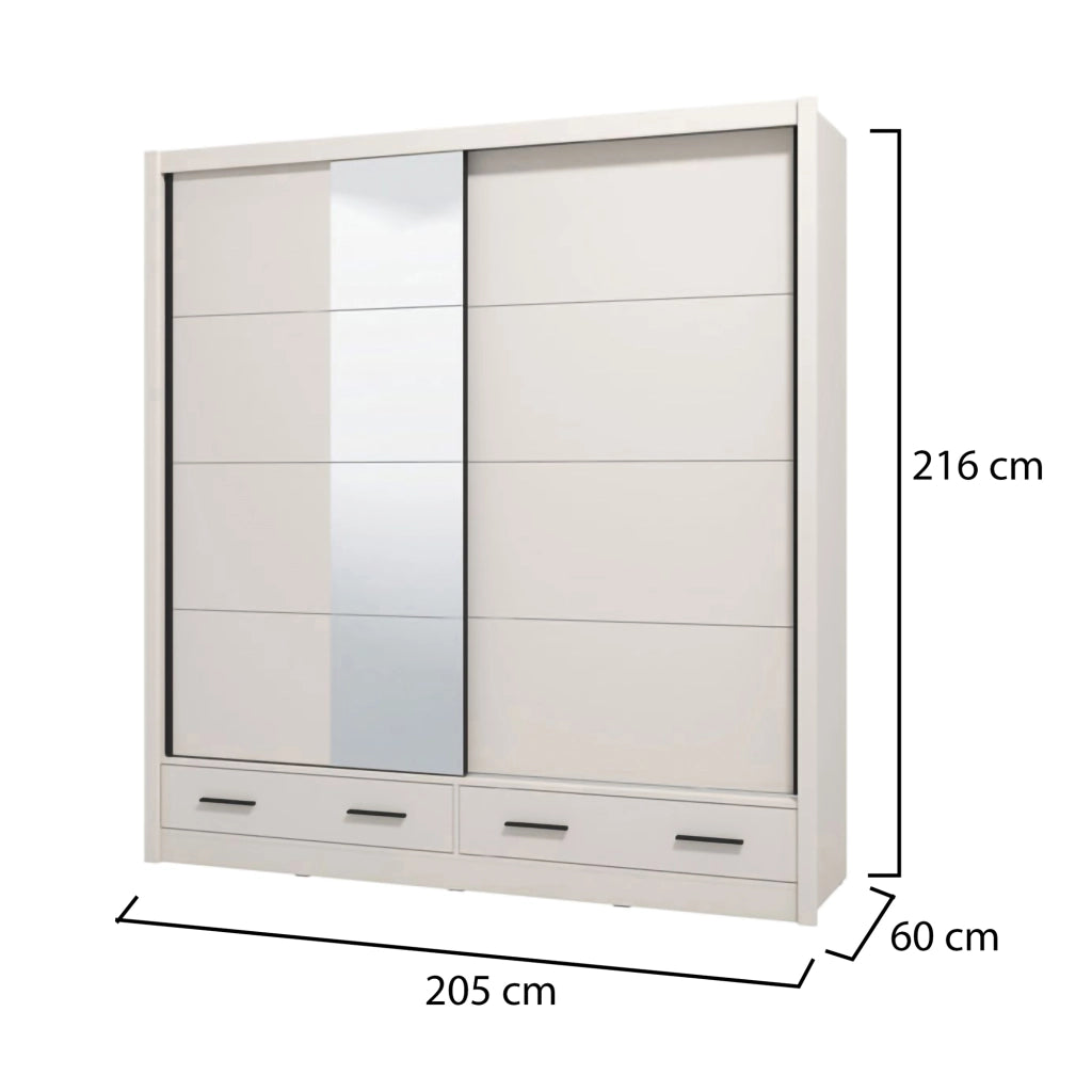 Armadio Camera da Letto Copala, Guardaroba 2 Ante 4 Ripiani, 205x216h cm Bianco Crema