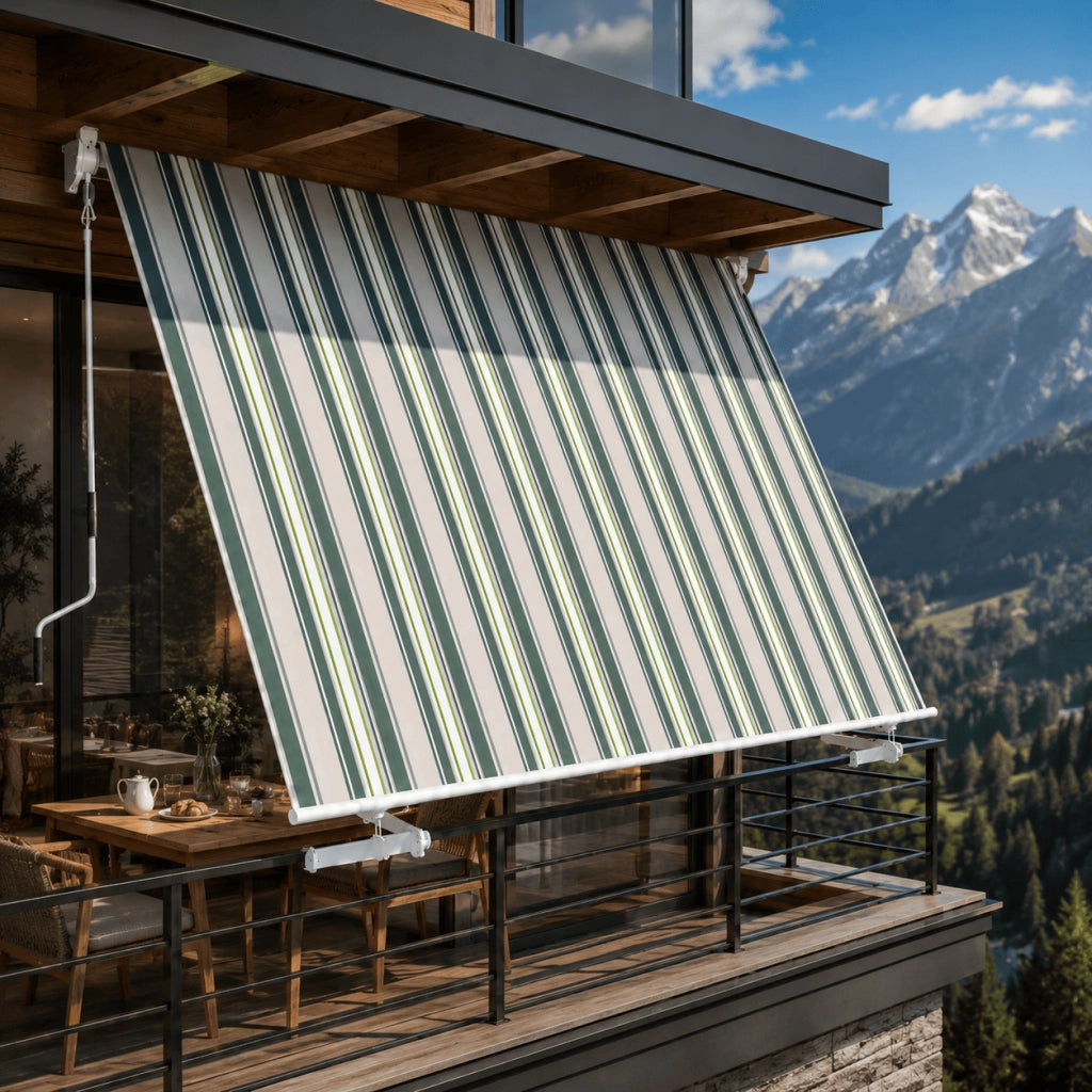 Tenda Parasole Con Manovella Struttura In Alluminio E Rivestimento In Poliestere 280G Protezione Dai Raggi Solari Privacy Per Balcone Terrazza Veranda E Esterni 295x250x50 Cm Verde E Beige