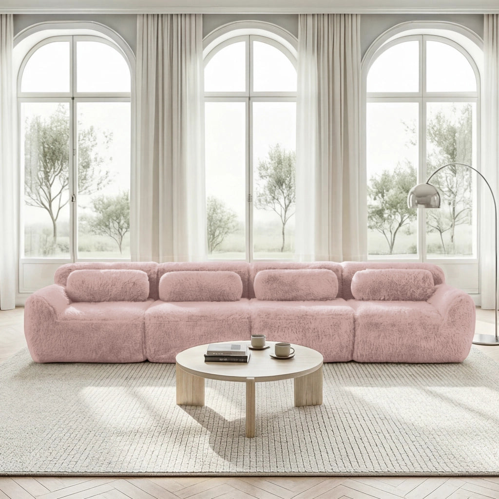 Divano 4 Posti ¨C MINIMAL ¨C Tessuto Morbido, Cuscini, Rosa