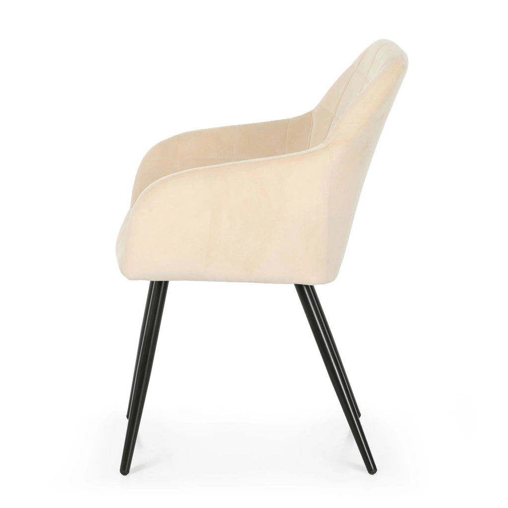 Set di 4 Sedie imbottite con cuciture quadrate LUXANO Beige gambe nere