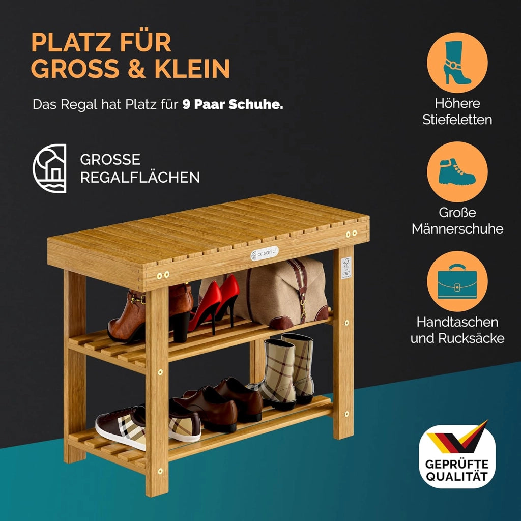 ® Scarpiera con Seduta in Legno Capacità 160 kg Certificata FSC® Acacia 3 livelli Panca Bagno Corridoio Marrone