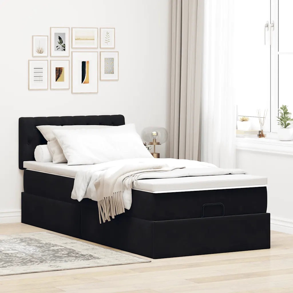 vidaXL Struttura Letto Pouf con Materasso Nero 80x200 cm in Velluto