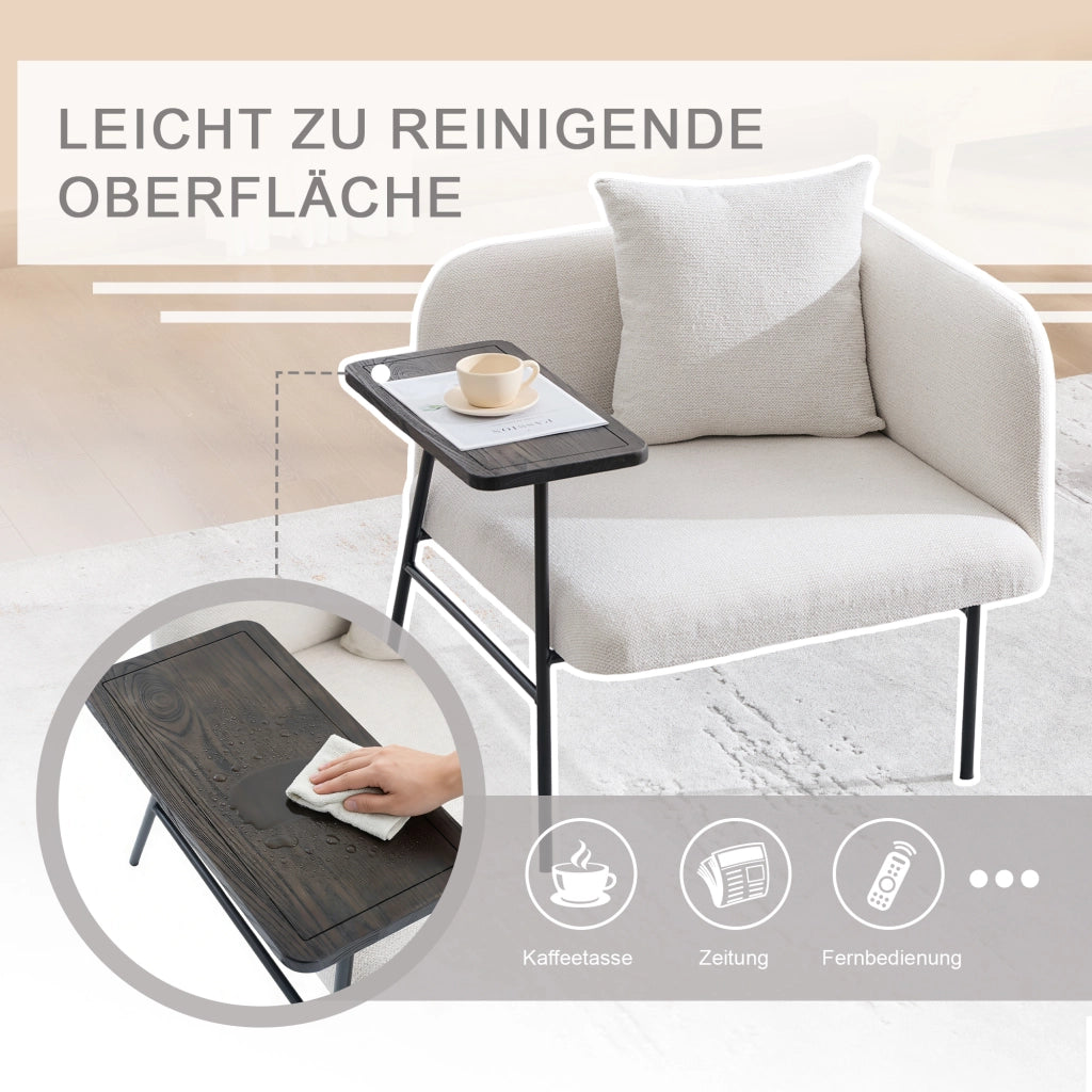 POLTRONA con tavolino laterale e tasche laterali 86x72x71 cm Beige Chenille