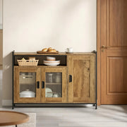 Credenza e madia con vano aperto e 2 ante, per cucina e soggiorno, in legno e metallo, marrone, 110 × 33 × 75 cm