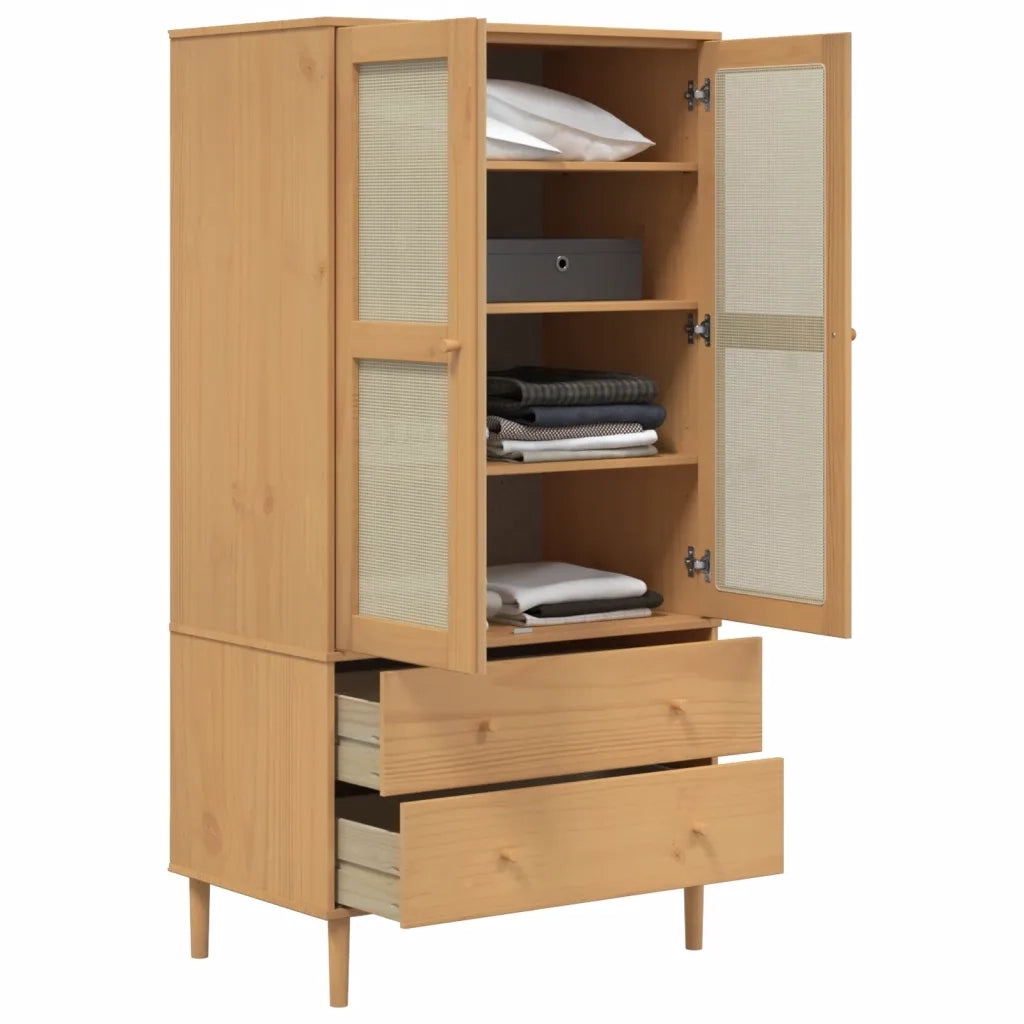 Armadio SENJA Aspetto Rattan Marrone 90x55x175 cm Massello Pino 358034