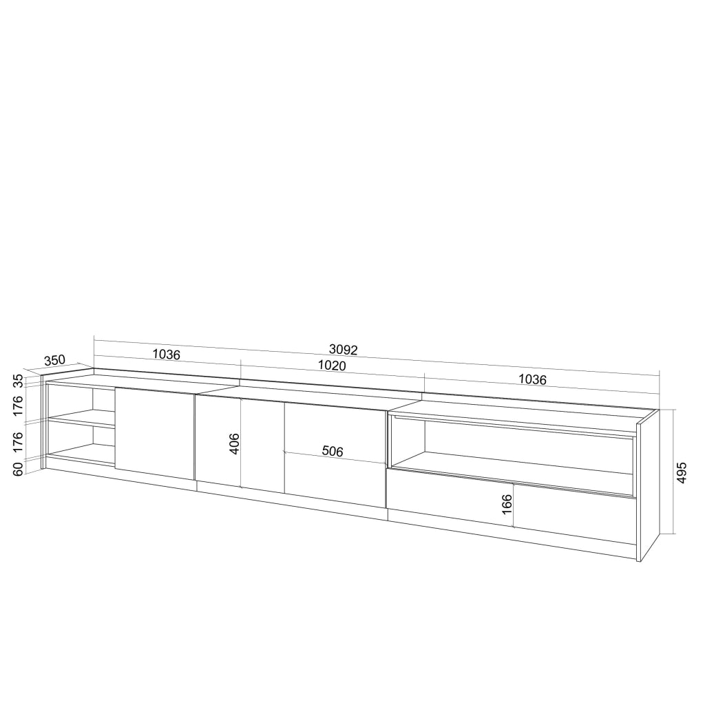 Mobile TV Soggiorno, 310x50x37 cm, Per TV fino a 80", Mobile Soggiorno, Rovere e nero