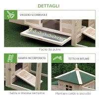 Pollaio da Giardino Prefabbricato in Legno 196x76x97cm, Color Legno