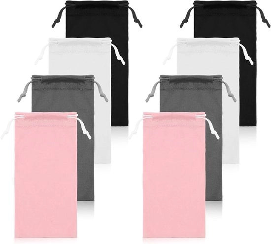 Set di 8 sacchetti di protezione per occhiali da sole in microfibra - 19 x 96 cm - Tas di stoccaggio - Cordino - Sacchetto di stoccaggio - Uomo donna - Colori rossa nera grigio bianco - Cassetto per occhiali da sole