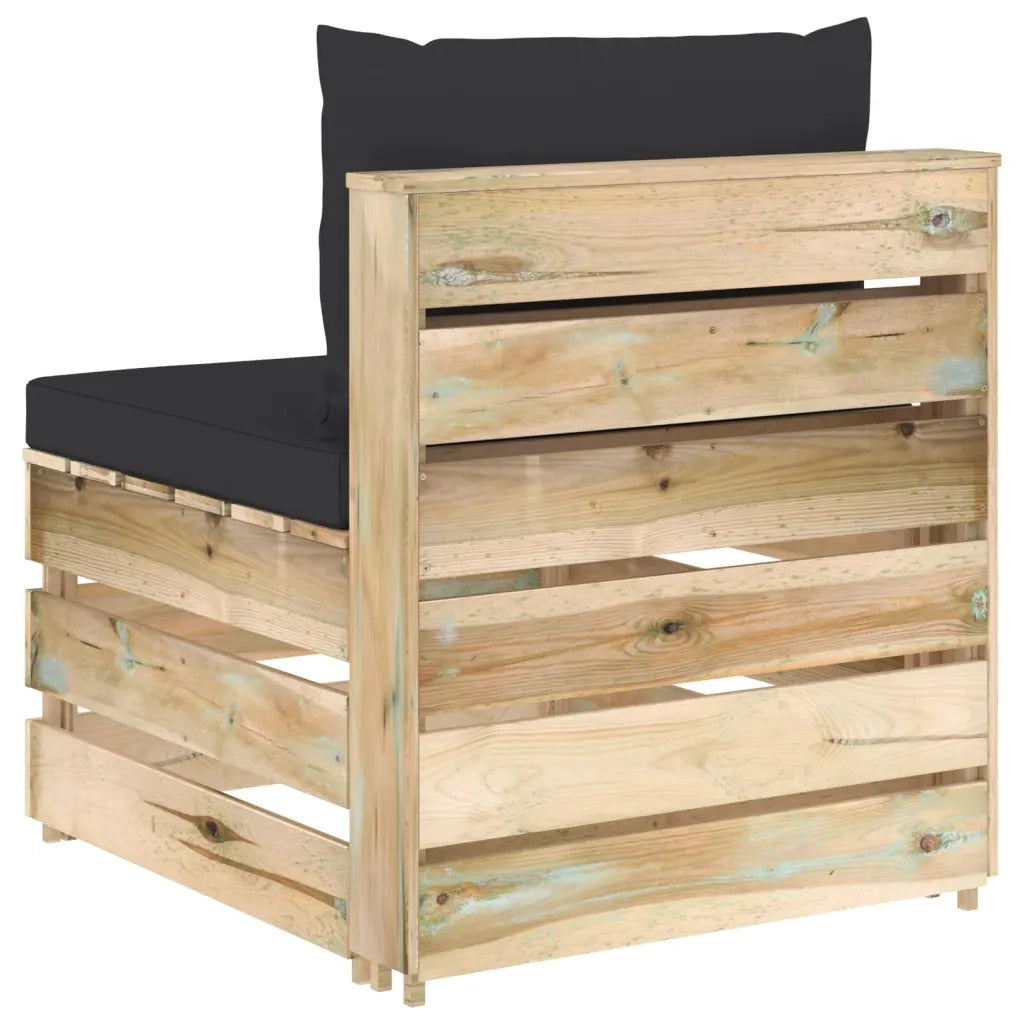 Divano Centrale Modulare con Cuscini in Legno Impregnato Verde 3074514