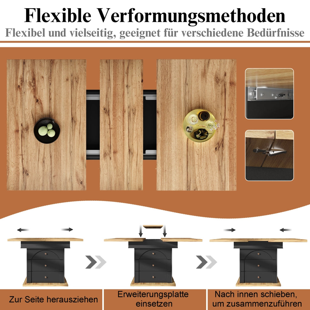 TAVOLO Allungabile 110-140x80 cm MDF Nero/Naturale