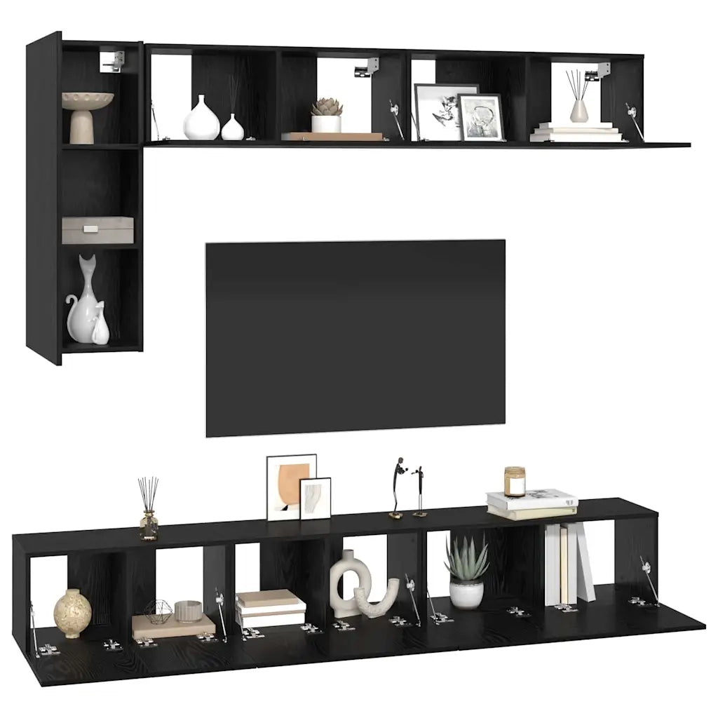 vidaXL Set mobile TV 6 pcs Rovere nero 30.5 x 30 x 90 cm