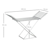 Stendino Elettrico Riscaldato con Ali Pieghevole Salvaspazio in Lega di Alluminio, 144x53x91cm, Argento