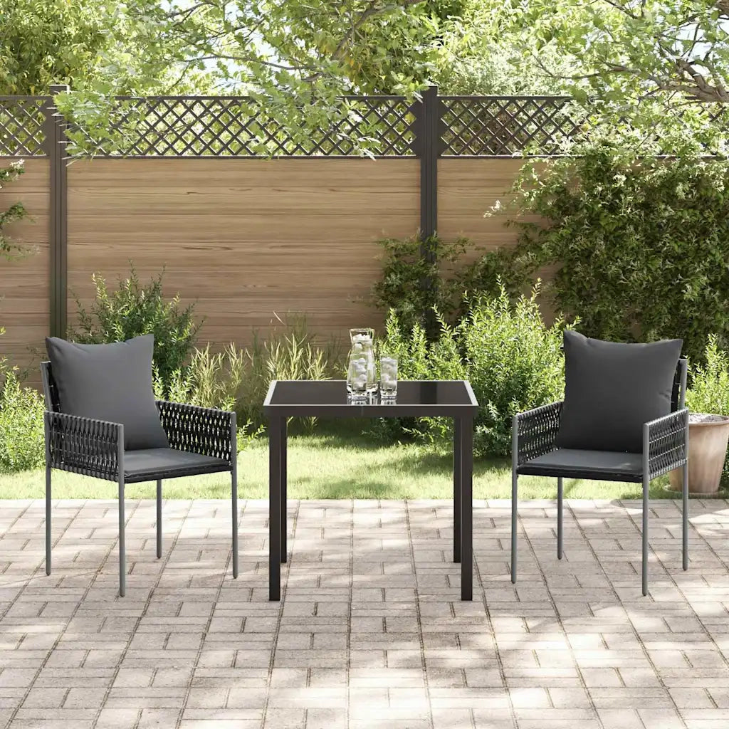 Set da Pranzo per Giardino 3 pcs Nero e Grigio Rattan in PE 3379100