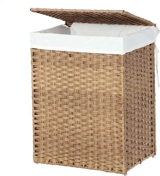 Wascarico a mano con coperchio - Canne - Rettangolare - Intrecciato - 46x33x60cm