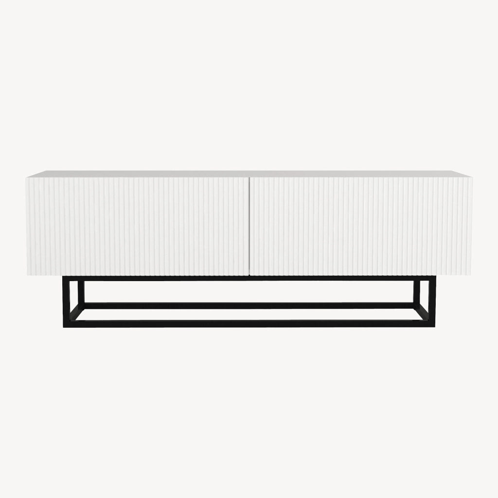 Mobile Porta TV Verpsboga a 2 Ante Decorative e Telaio in Metallo 135x32x47 cm - Bianco [en.casa]