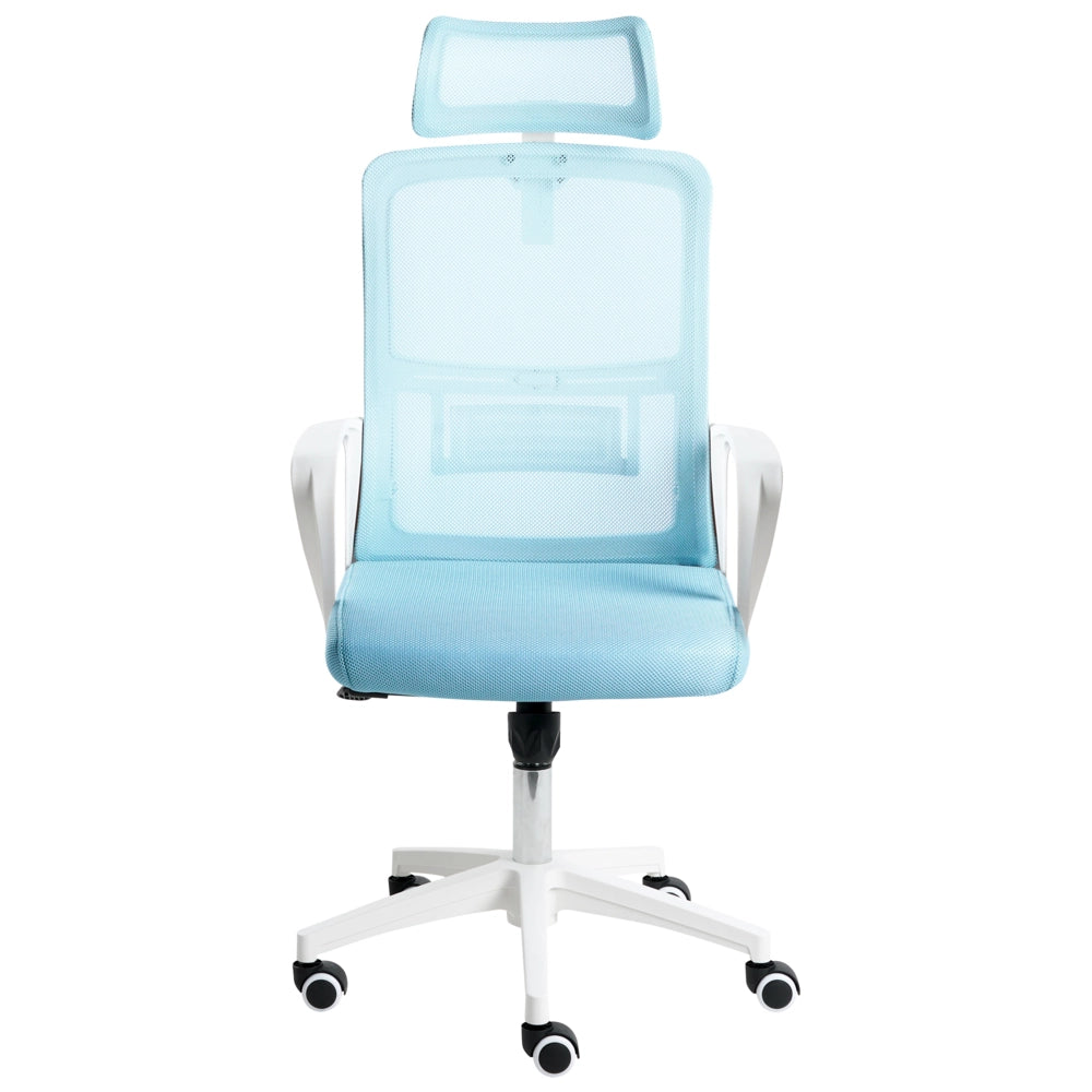 Sedia da ufficio con base girevole e poggiatesta regolabile in altezza con rete Home Office Azzurro stile moderno
