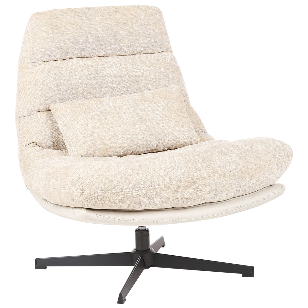 Poltrona girevole con poggiapiedi Beige Ciniglia Base singola Seduta imbottita