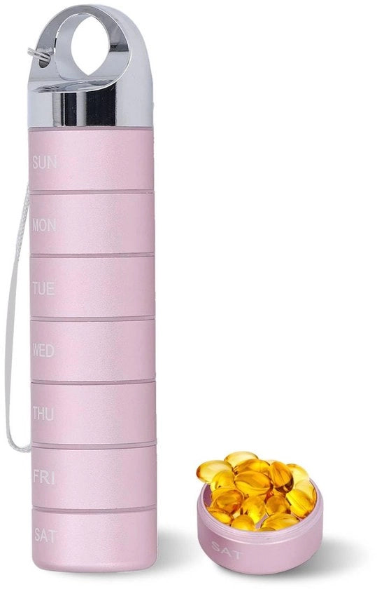 Organizzatore per pillole portatile - 7 giorni - contenitore acqua-tight - supporto in alluminio - ripiegabile - per uso quotidiano per vitamine/supplementi - contenitore per medicinali