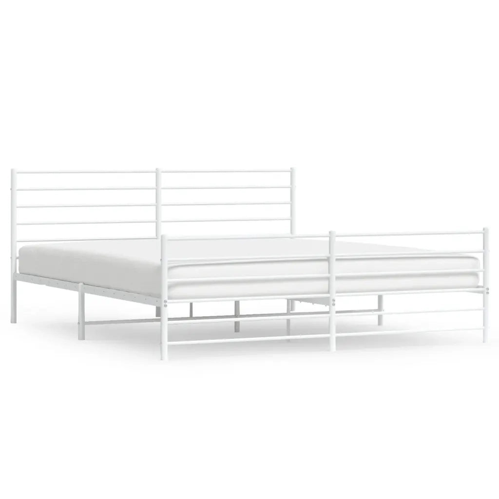 Letto matrimoniale | Letto per adulti | Giroletto con Testiera e Pediera Metallo Bianco 200x200 cm