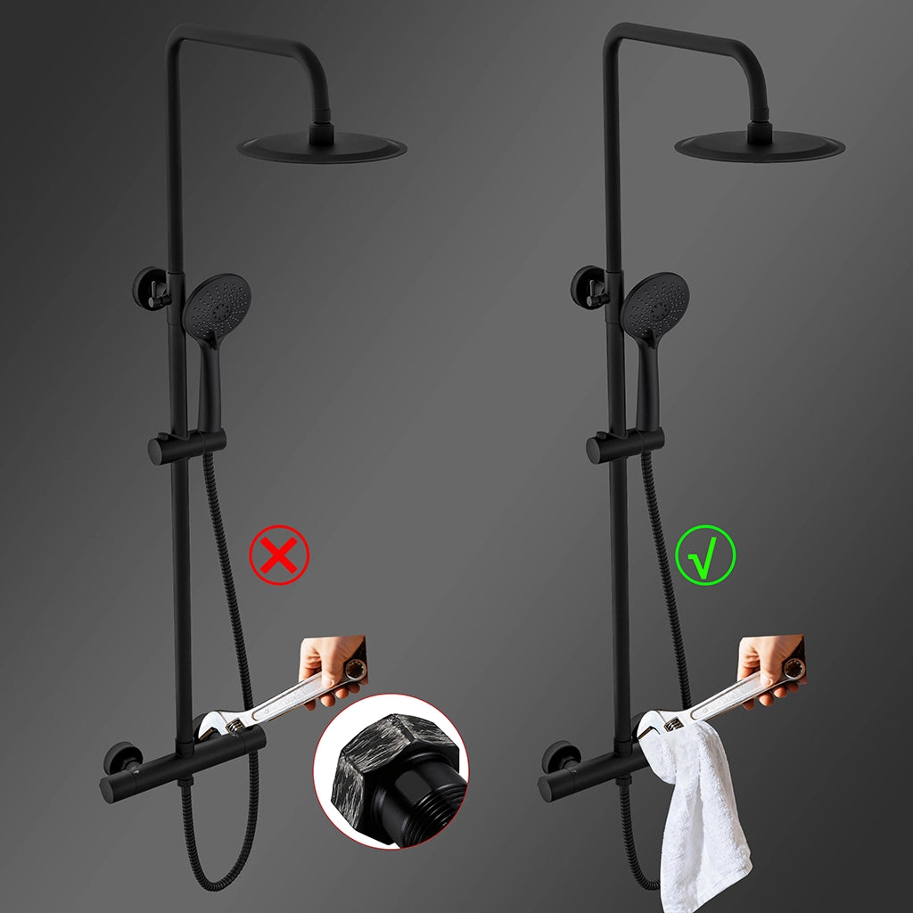 Colonne doccia nero, soffione doccia rotondo da 20cm acciaio inox, miscelatore termostatico doccia tondo antiscottature