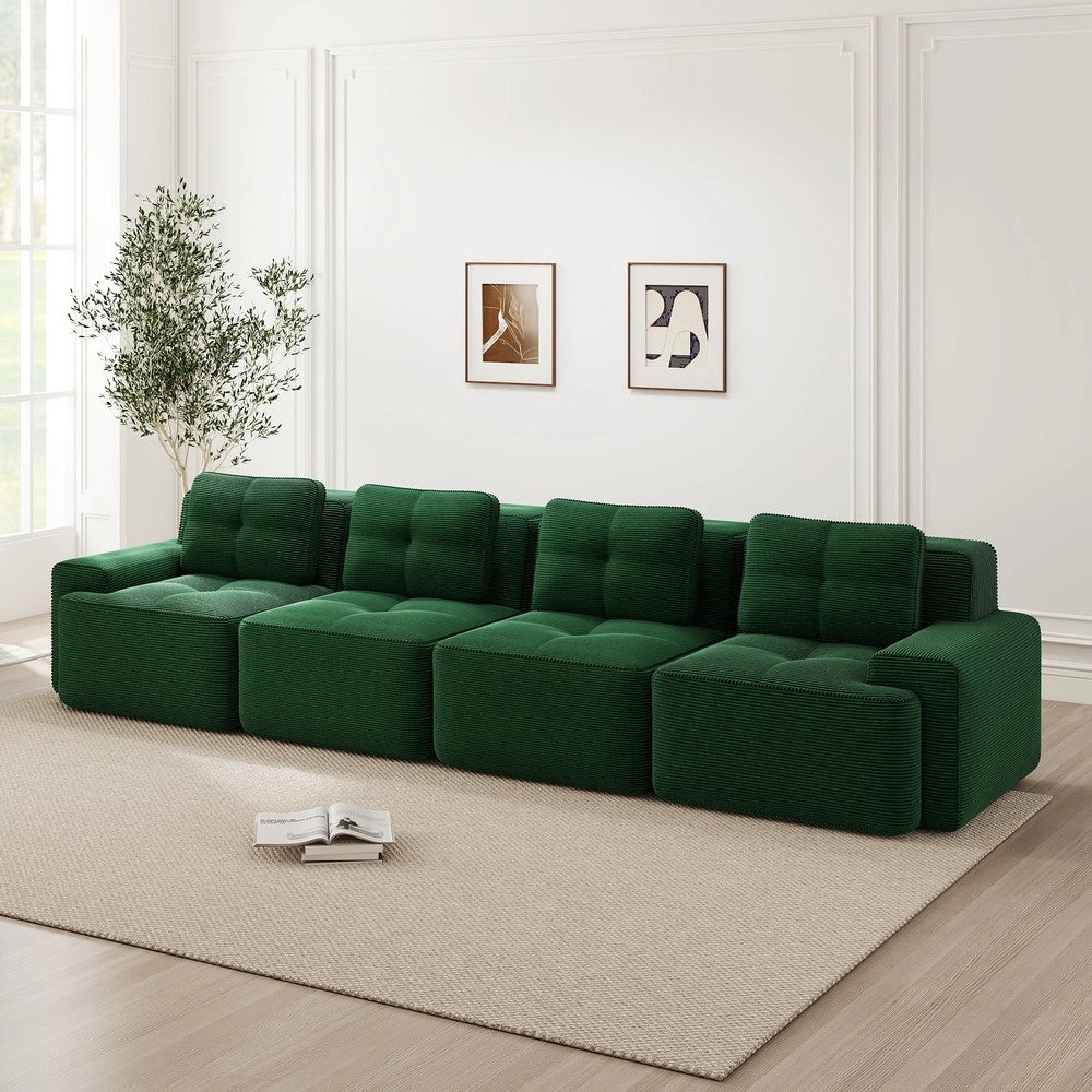 Divano Modulare 4 Posti in Velluto a Coste ¨C Xylo ¨C Verde, Morbido, Tiefsitz