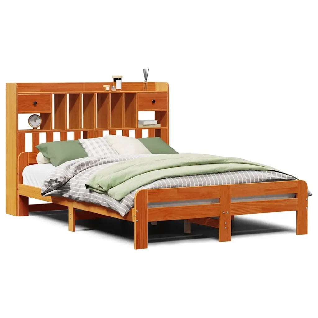 Letto Libreria senza Materasso Marrone Cera 160x200 cm in Pino