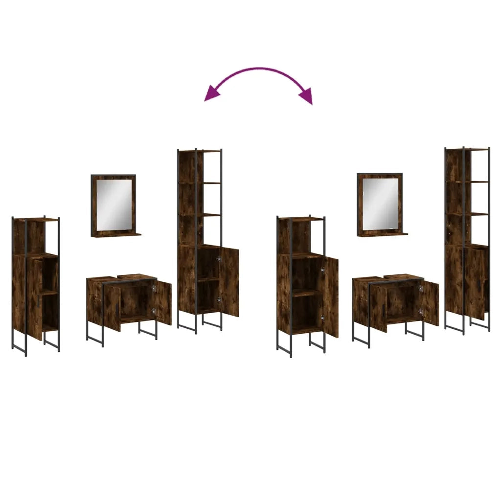 Set Mobili da Bagno | Armadio da bagno 4 pz Rovere Fumo in Legno Multistrato