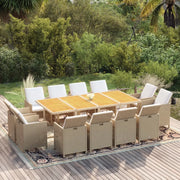 Set da Pranzo da Giardino 13 pz con Cuscini in Polyrattan Beige 3095582