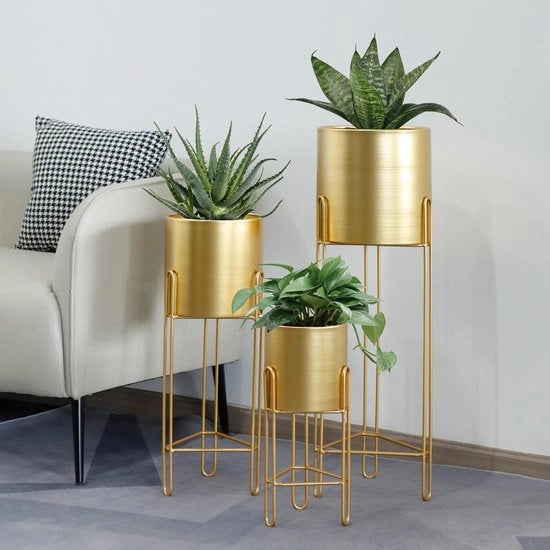 Set di 3 vasi per piante con standard moderne vaschette per piante da appartamento 73 & 55 & 30 cm alto Esterno per Salotto Cucina Ufficio Giardino Balcone Terrazza Decorazione (Oro)