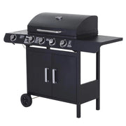 BARBECUE A GAS A 5 FORNELLI CON RIPIANI LATERALI E ARMADIETTO IN ACCIAIO E PP 125X51X100 CM NERO
