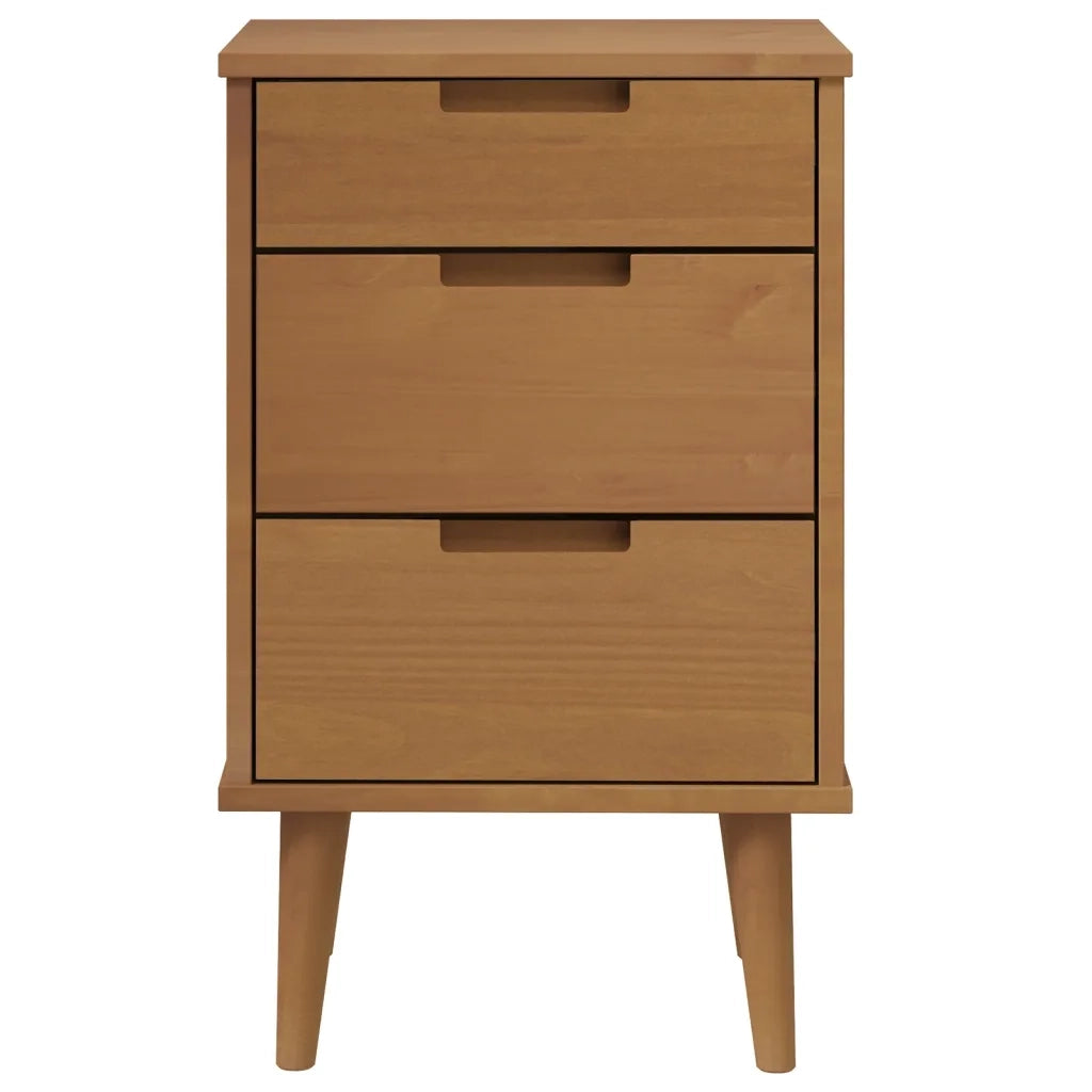 Comodino Marrone MOLDE 40x35x65 cm in Legno Massello di Pino 4013409