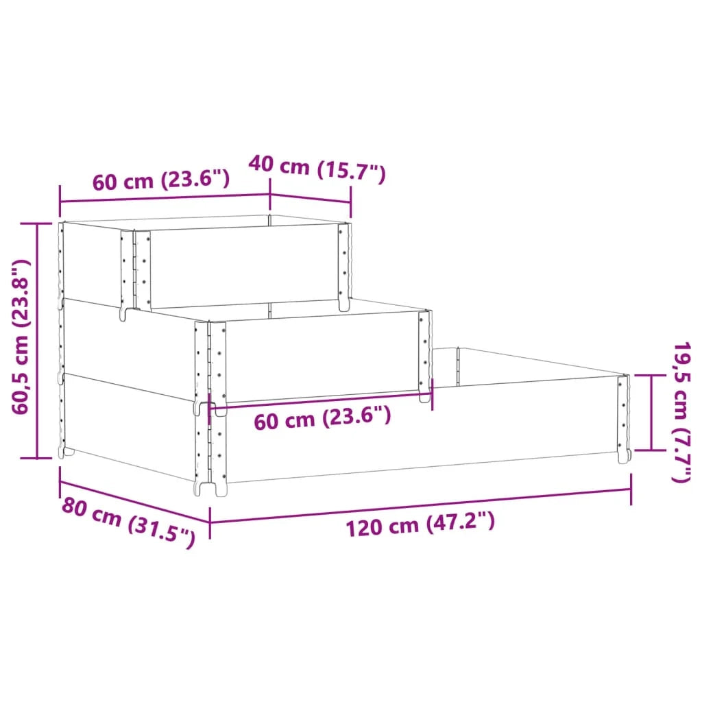 Aiuola rialzata/fioriera per piante fiori patio giardino 3 livelli 120 x 80 cm legno massello di pino nero 02_0039887
