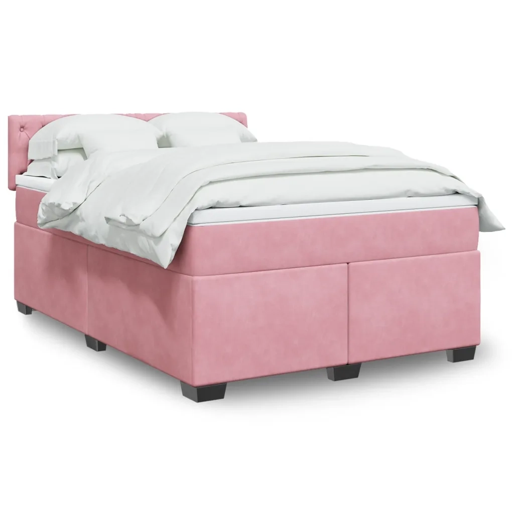 vidaXL Giroletto a Molle con Materasso Rosa 140x190 cm in Velluto