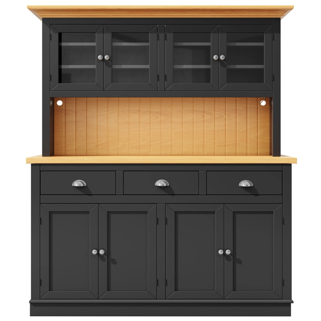 Credenza alta vetrina LED con anta in vetro e ripiani regolabili; per sala da pranzo; nero; 140 × 40 × 180 cm