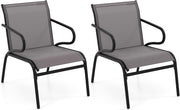 Set di 2 sedie da giardino, 54 x 72,5 x 77,5 cm, sedie da esterno con schienale ergonomico e braccioli, tessuto traspirante e struttura in metallo, mobili per patio, balcone (grigio)