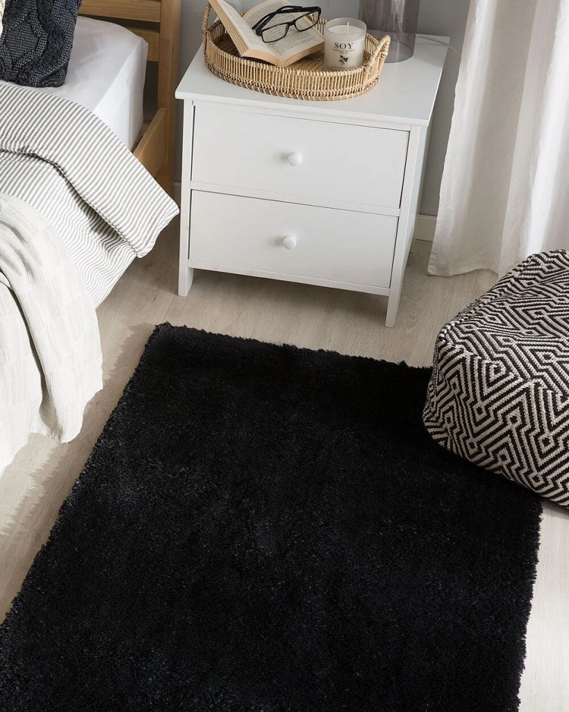 Tappeto shaggy in cotone Nero misto poliestere 80 x 150 cm soffice pelo lungo