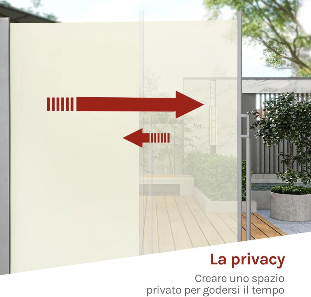 Paravento Esterno, Tenda Laterale Retrattile, 160x350 cm, Frangivista, Protezione Solare & Antivento, per Giardino, Balcone, Terrazza, Patio, Crema