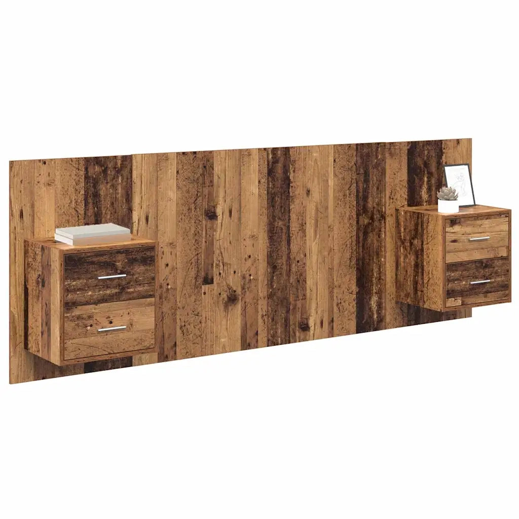 Testata con Comodino 3 pz-Set di 3 Testiera con Contenitore Legno vecchio Legno multistrato 105939