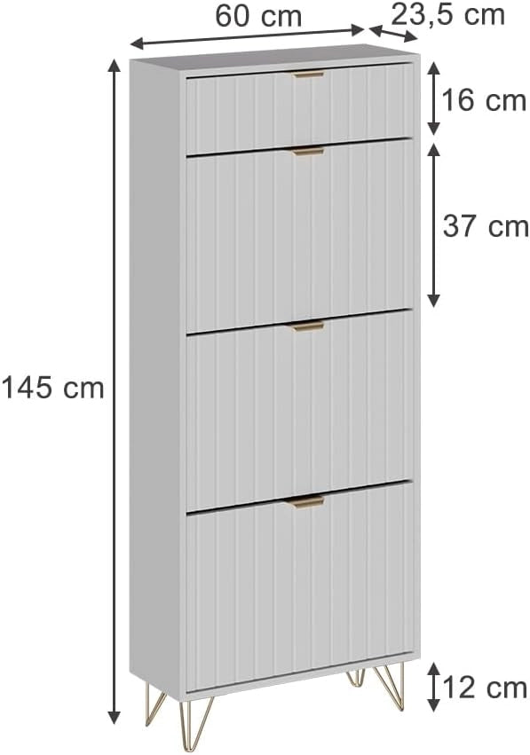 Armadio per le scarpe Helge, Bianco, 60 x 145 cm 3 scomparti, autoportante per una conservazione salvaspazio nell’ingresso