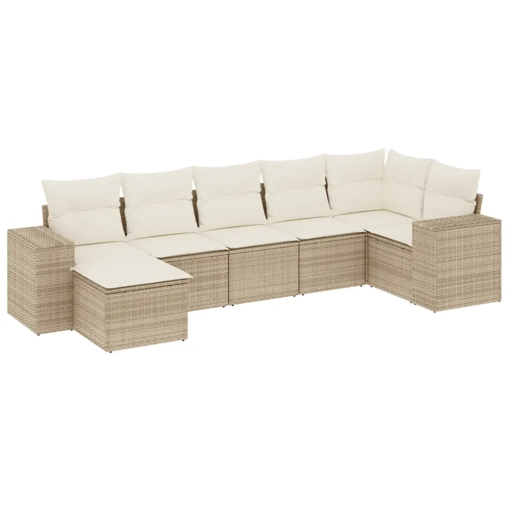 Set Divani da Giardino 7 pz con Cuscini Beige in Polyrattan