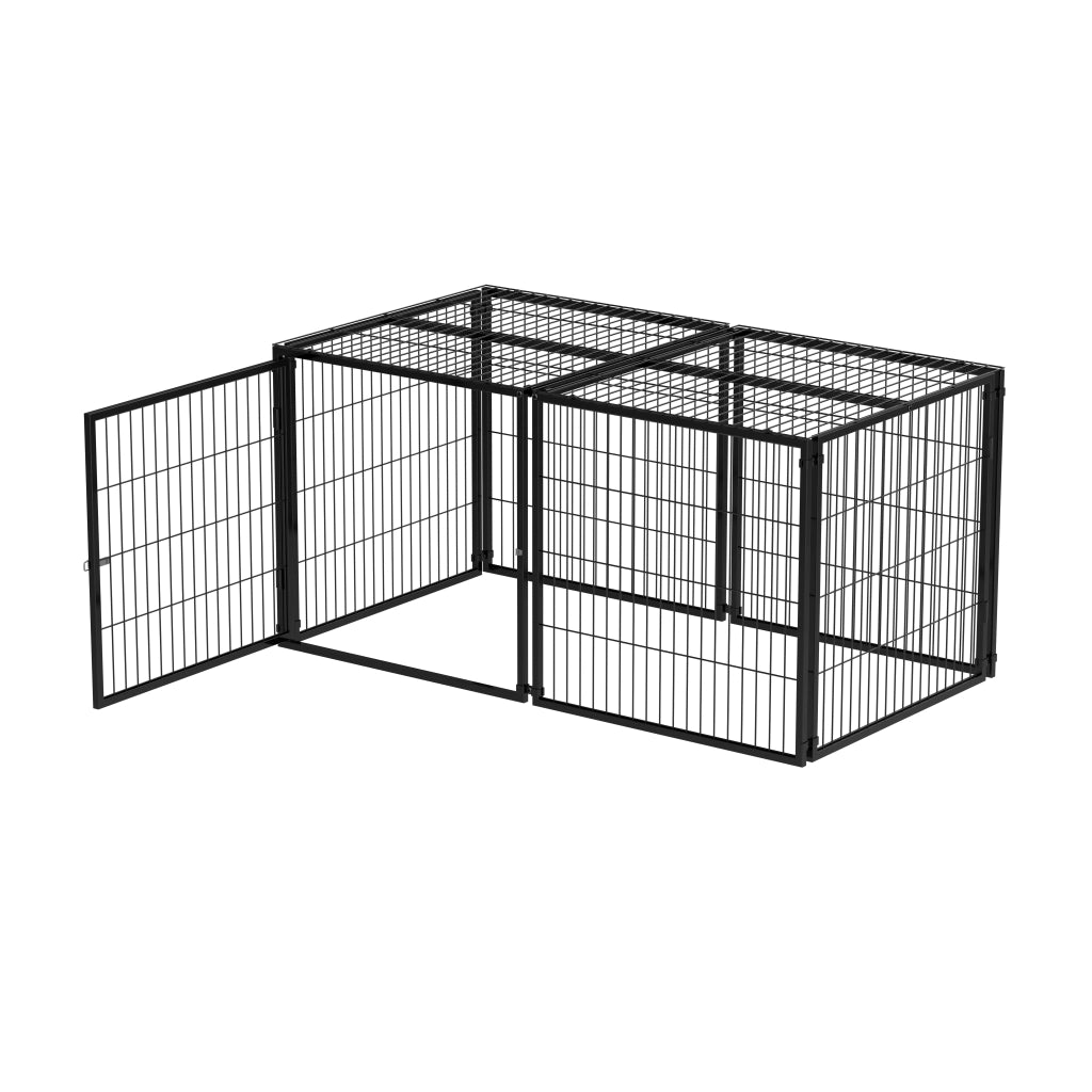 Gabbia modulare per cani con copertura e porta regolabile per interni in metallo e plastica nero 160×80×80 cm