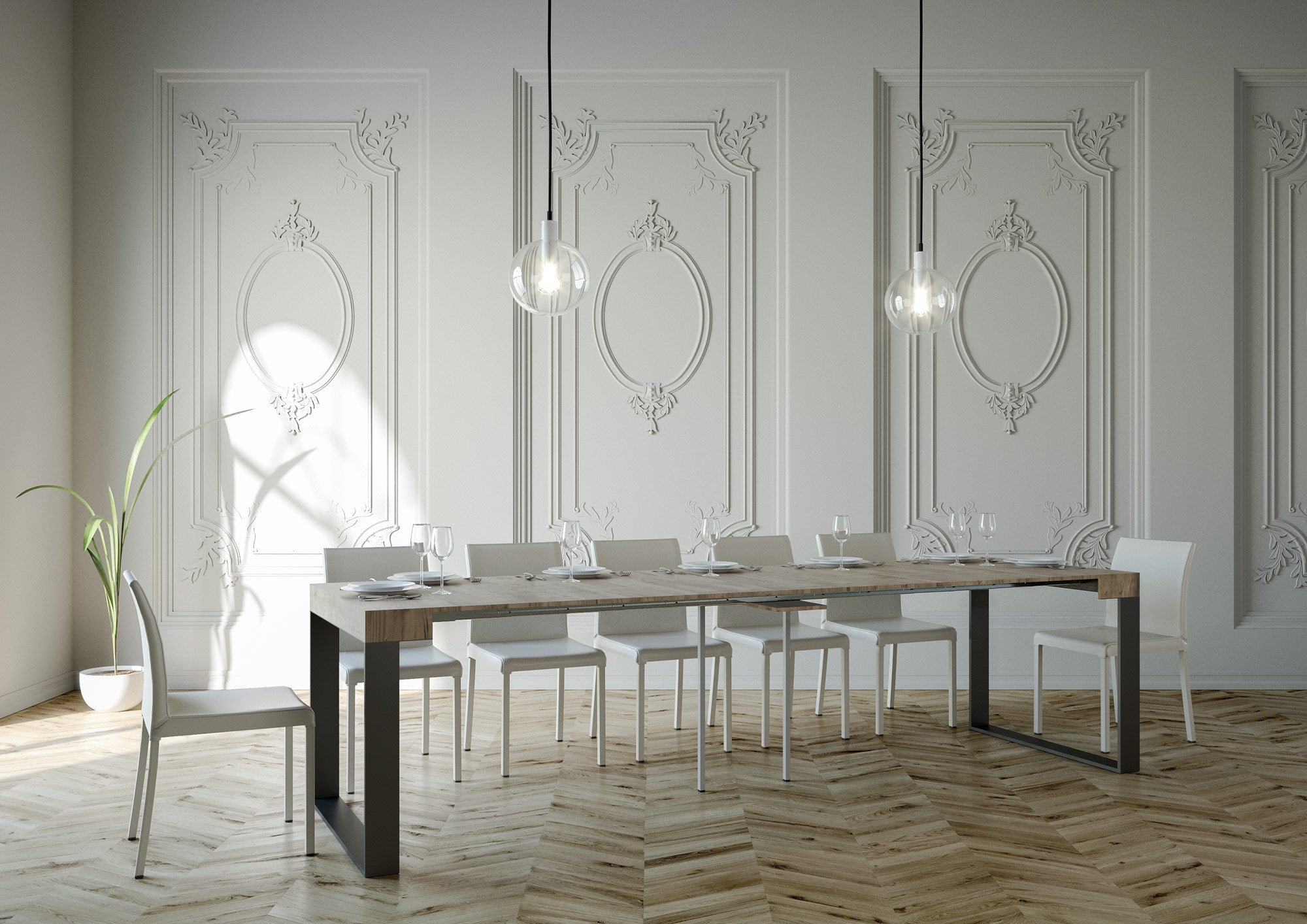 Consolle Allungabile in Legno e Ferro H77x40x90/300cm Elettra Rovere Classica