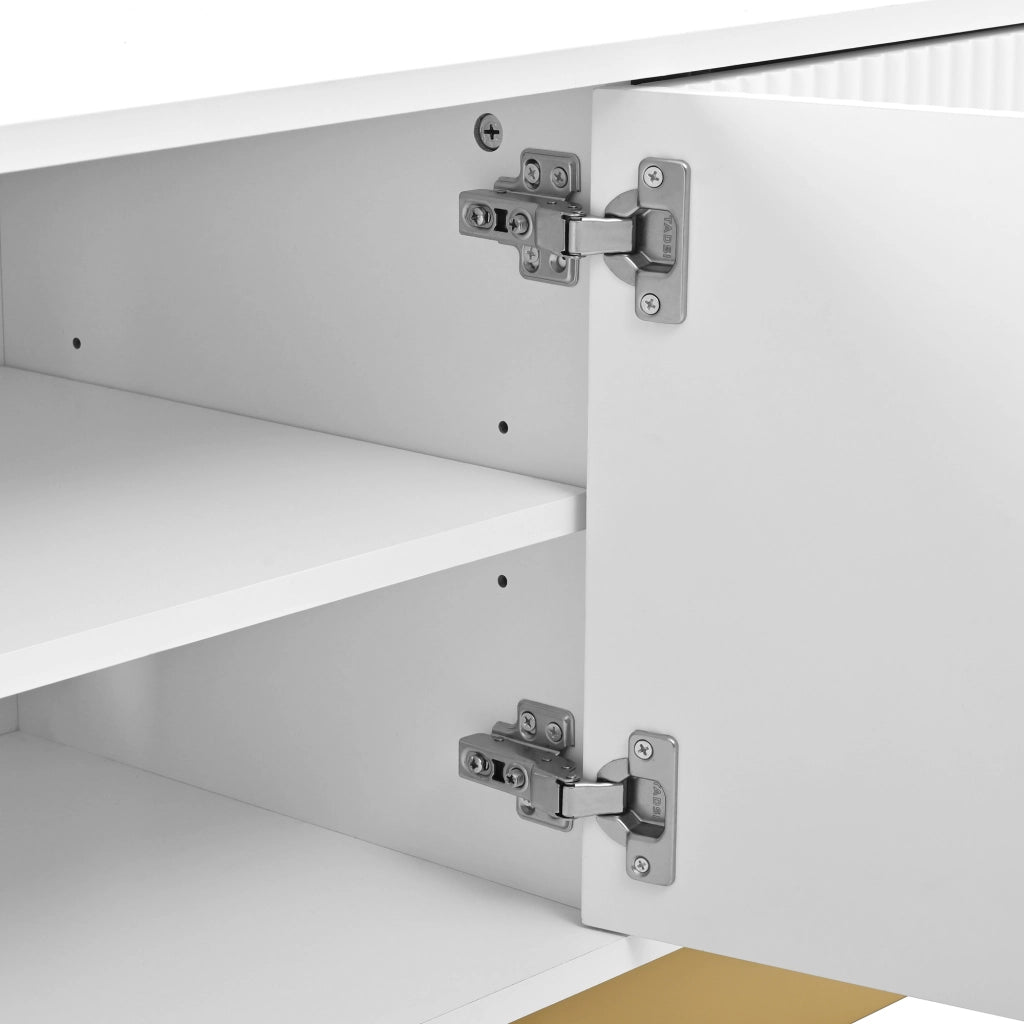 Mobile TV con 3 Ante e Ripiano Regolabile; Gestione Cavi; Design Arrotondato; 170??40;5??47 cm; in MDF e Pannello Truciolare; Bianco